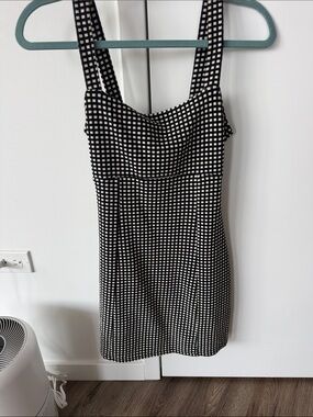 Free People Black and White Gingham Square-Neck Mini Dress